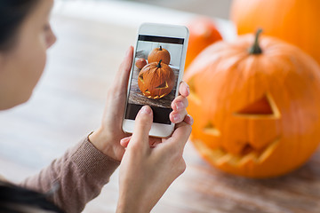 Image showing close up of jack-o-lantern or halloween pumpkin