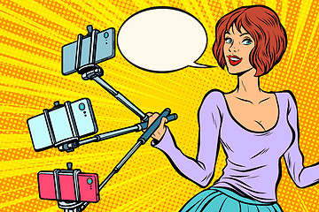 Image showing selfie stick woman