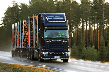 Image showing Scania Logging Truck Delivers Timber