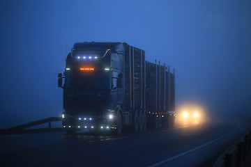 Image showing Scania Truck Lights in Blue Fog