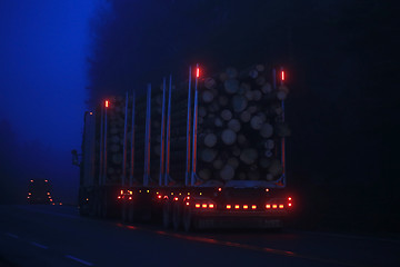 Image showing Timber Transport at Night