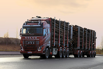 Image showing Volvo FH Wood Transport in Early Winter