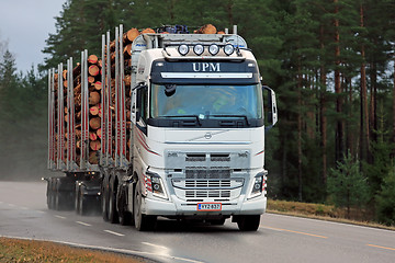 Image showing White Volvo FH Logging Truck on Highway