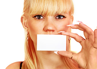 Image showing woman shows the business card