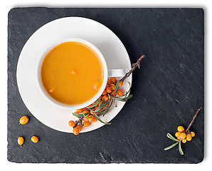 Image showing Tea of seabuckthorn on slate stone