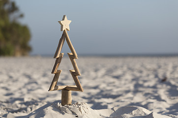 Image showing Driftwood Christmas tree on the beach