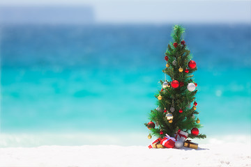 Image showing Christmas tree on the beach in summer