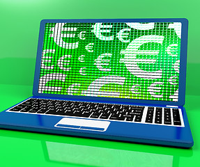 Image showing Euros Symbols On Laptop Showing Money And Investment