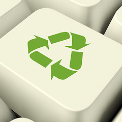 Image showing Recycle Icon Computer Key In Green Showing Recycling And Eco Fri