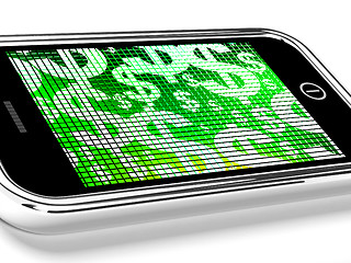 Image showing Dollars On Mobile Screen Show Money Or Wealth