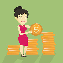 Image showing Successful business woman with dollar coin.