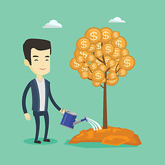 Image showing Man watering money tree vector illustration.