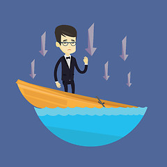 Image showing Business man standing in sinking boat.