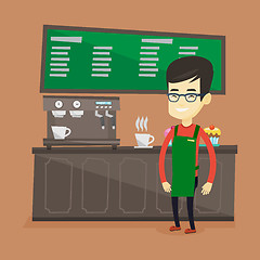 Image showing Barista standing near coffee machine.