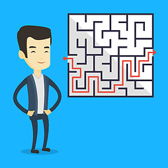 Image showing Business man looking at labyrinth with solution.