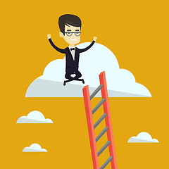 Image showing Happy business man sitting on the cloud.