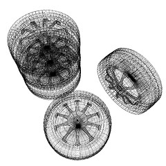 Image showing computer drawing of car wheel. Top view. 3d illustration