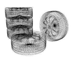 Image showing computer drawing of car wheel. 3d illustration