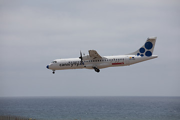 Image showing ARECIFE, SPAIN - APRIL, 15 2017: ATR 72 of CANARYFLY.es landing 