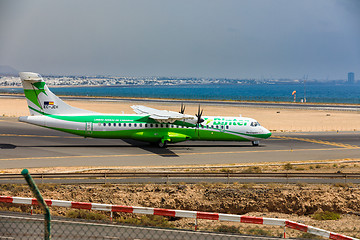 Image showing ARECIFE, SPAIN - APRIL, 16 2017: ATR 72 of Binter with the regis