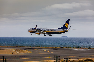 Image showing ARECIFE, SPAIN - APRIL, 15 2017: Boeing 737-800 of RYANAIR with 