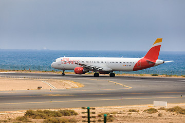 Image showing ARECIFE, SPAIN - APRIL, 16 2017: AirBus A321 of IBERIA with the 