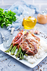 Image showing rice with asparagus and meat