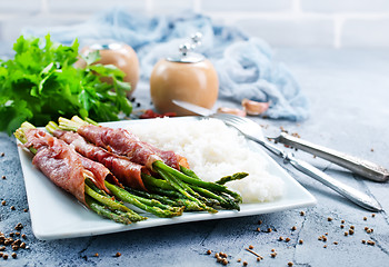 Image showing rice with asparagus and meat