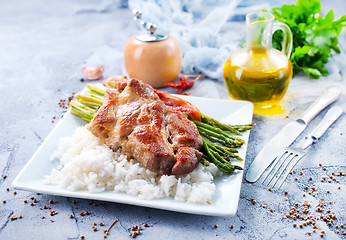 Image showing rice with asparagus and meat