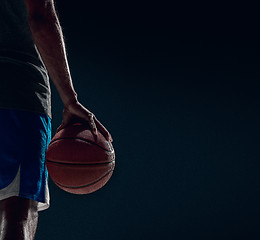 Image showing The hand of a basketball player with ball