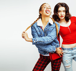 Image showing best friends teenage girls together having fun, posing emotional