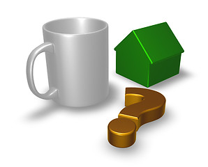 Image showing mug, question mark and house model - 3d rendering