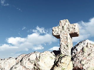 Image showing stone cross under cloudy sky - 3d illustration