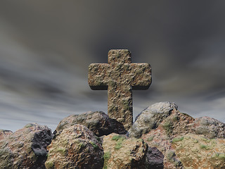 Image showing stone cross under cloudy sky - 3d illustration