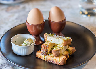 Image showing Breakfast with boiled eggs