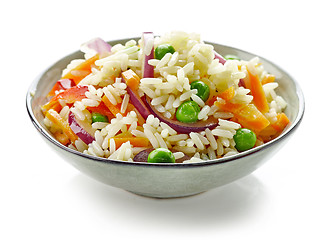 Image showing bowl of boiled rice with vegetables