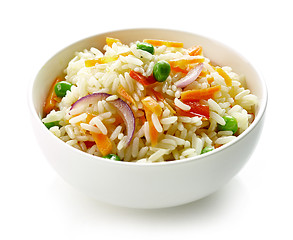 Image showing bowl of boiled rice with vegetables