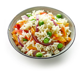 Image showing bowl of boiled rice with vegetables