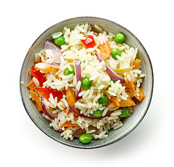 Image showing bowl of boiled rice with vegetables