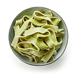 Image showing bowl of egg noodles with spinach