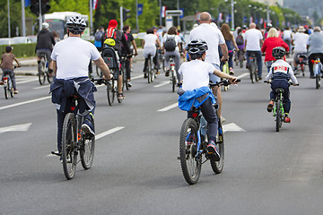 Image showing Group of cyclist at bike race on the streets of the city