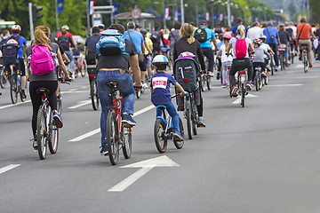 Image showing Group of cyclist at bike race on the streets of the city