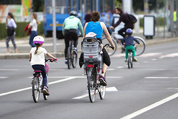 Image showing Group of cyclist at bike race on the streets of the city