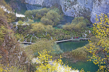 Image showing Autumn view of beautiful waterfalls in Plitvice Lakes National P