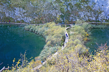 Image showing Autumn view of beautiful waterfalls in Plitvice Lakes National P