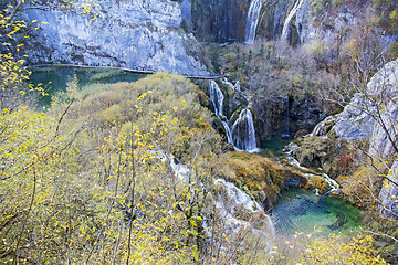 Image showing Autumn view of beautiful waterfalls in Plitvice Lakes National P