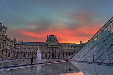 Image showing  View of famous Louvre Museum with Louvre Pyramid