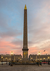 Image showing Obelisk Monument at sunrise at Place de la concorde Paris