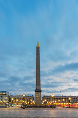 Image showing Obelisk Monument at sunrise at Place de la concorde Paris