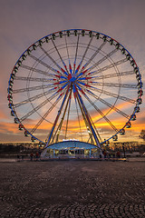 Image showing Place de la Concorde at sunset. Ferris wheel and Egyptian obelis